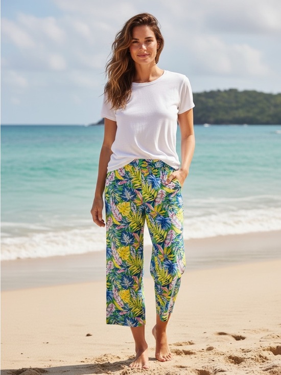 Stella Parker Pants - Stella Parker women’s size large tropical floral wide leg cropped pants $54 new